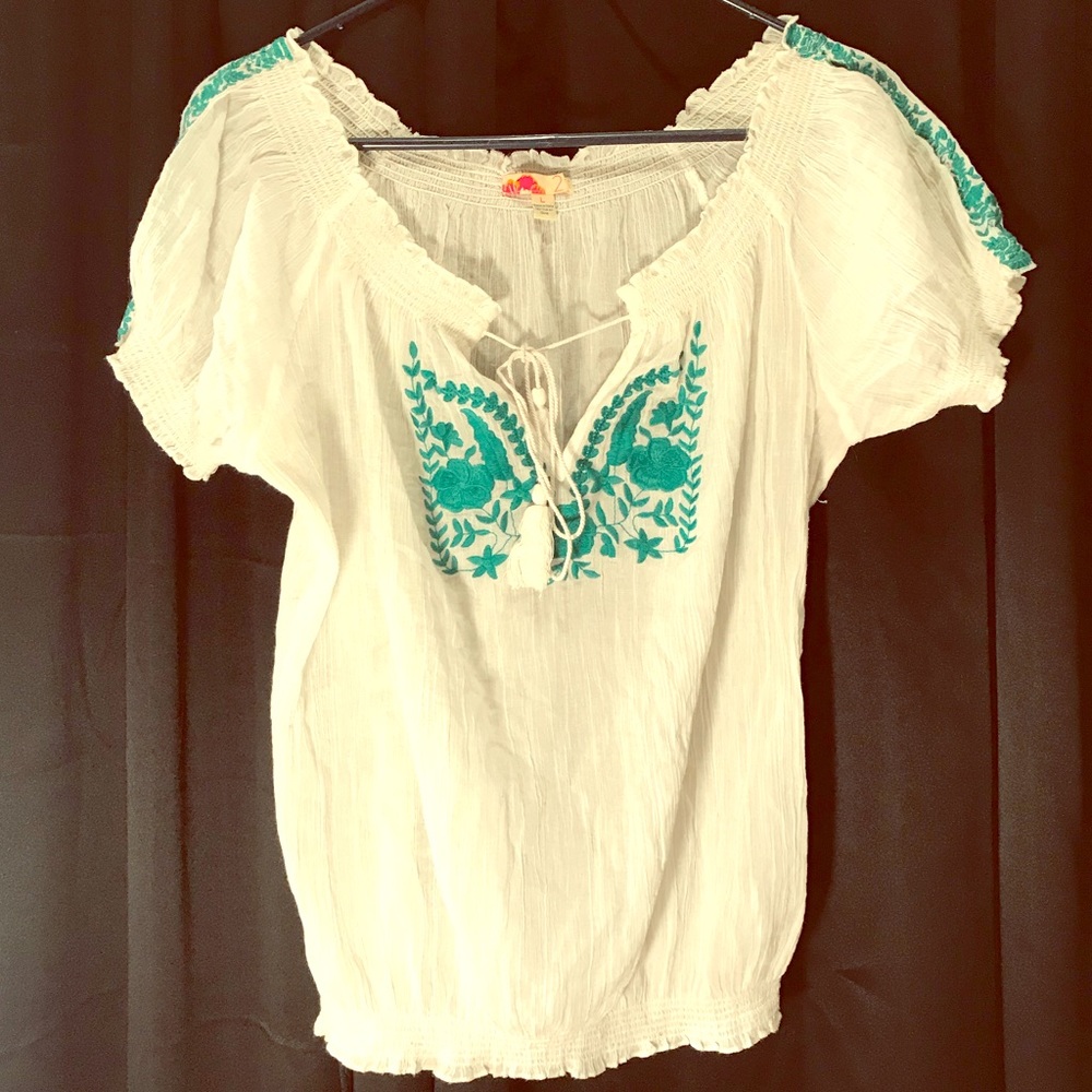 Boho white peasant top